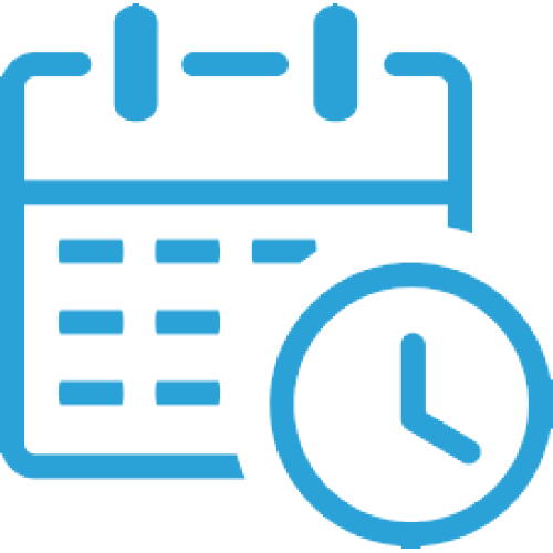 2 Days or Less_-Img - UTRWD Blue calendar icon with a clock, representing a scheduled appointment.