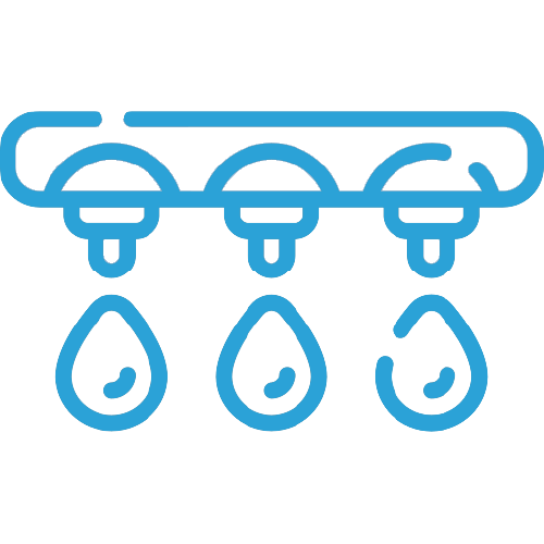 Efficient Irrigation Parts-Img - UTRWD Blue line drawing of three water droplets hanging from a bar, representing dripping water