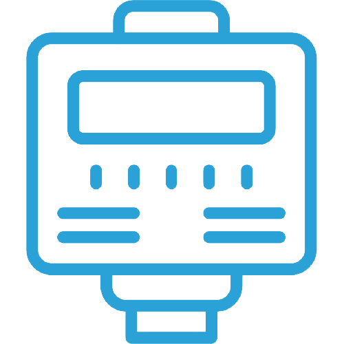 Smart Controllers-Img - UTRWD Blue line drawing of a payment terminal with a display and card slot, indicating a card payment device