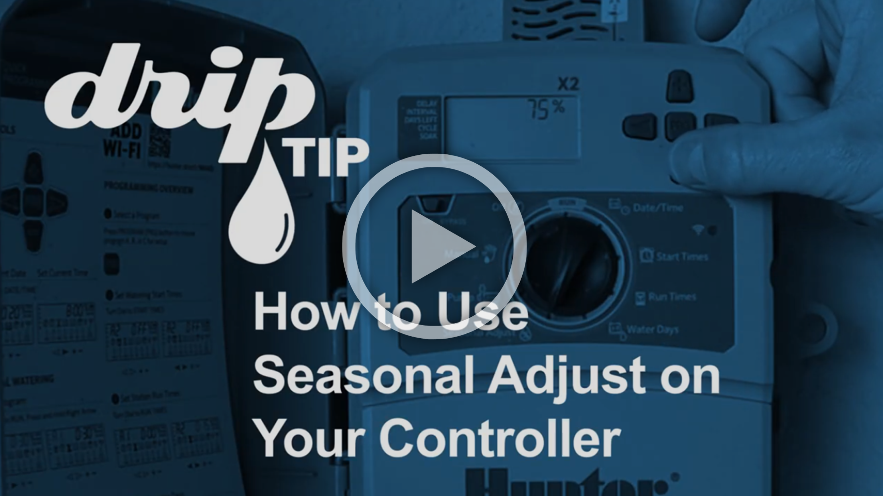 Video thumbnail for 'How to Use Seasonal Adjust on Your Controller' featuring a water-drop logo and a controller UI.