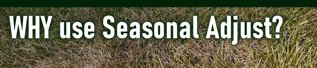Banner reading 'Why Use Seasonal Adjust?' in large white letters over a grass background.