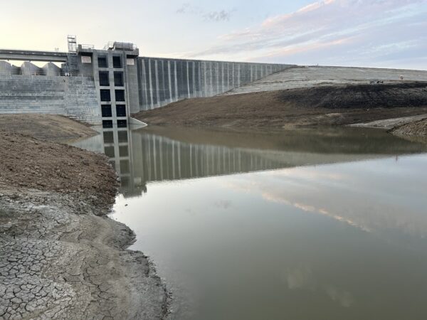 The lake begins to fill with water